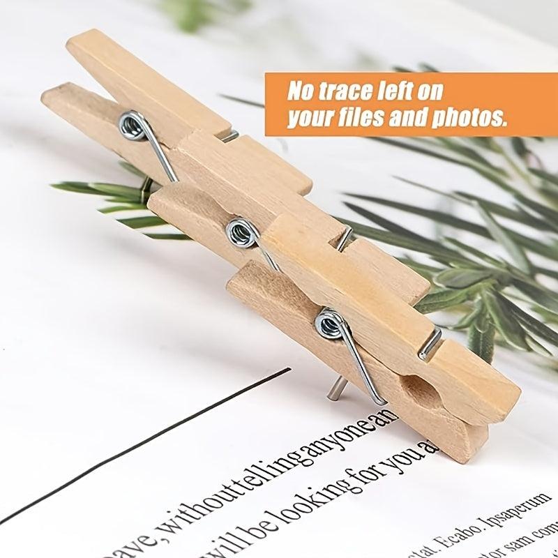 50PCS Wooden Push Pins With Clips for Cork Board Art Notes Photos