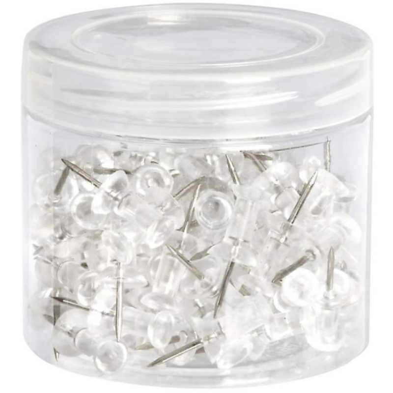 Clear Push Pins Tacks 100 Pack