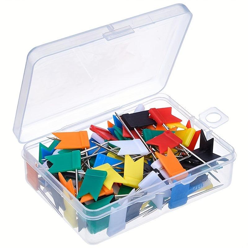 50pcs Decorative Push Pins Flag Plastic Head Steel Pin Map Thumbtacks