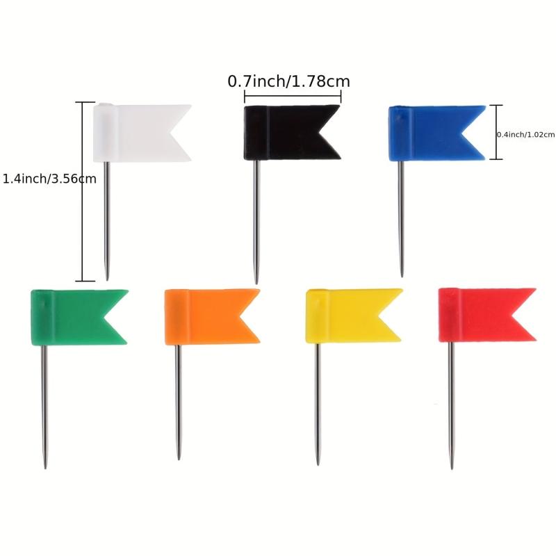 50pcs Decorative Push Pins Flag Plastic Head Steel Pin Map Thumbtacks