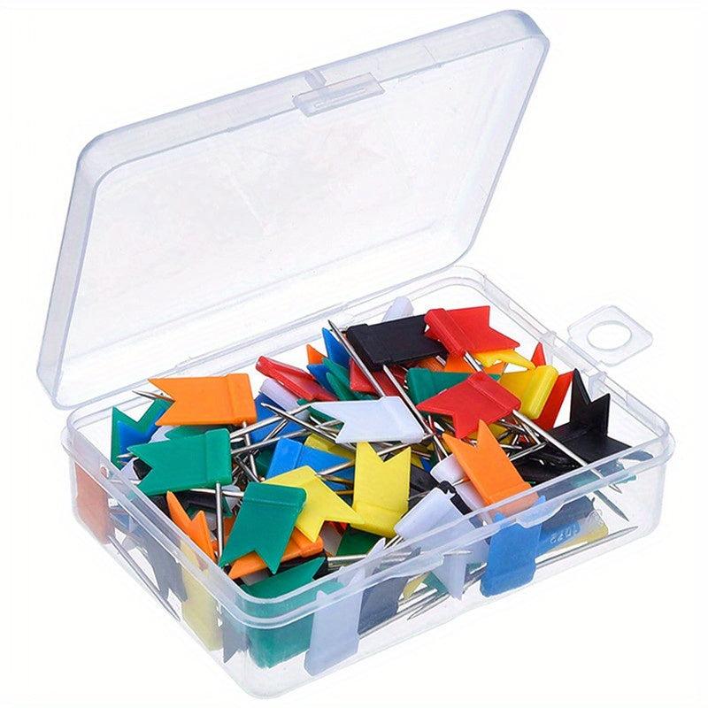 50pcs Decorative Push Pins Flag Plastic Head Steel Pin Map Thumbtacks