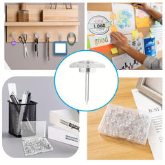 100pcs Clear Push Pins Steel Point Plastic Heads School Office Supplies