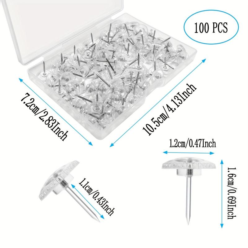 100pcs Clear Push Pins Steel Point Plastic Heads School Office Supplies