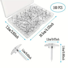 100pcs Clear Push Pins Steel Point Plastic Heads School Office Supplies