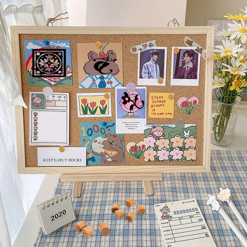 50pcs Wooden Push Pins Brown Wood Thumb Tacks Box Decorative for Bulletin Board
