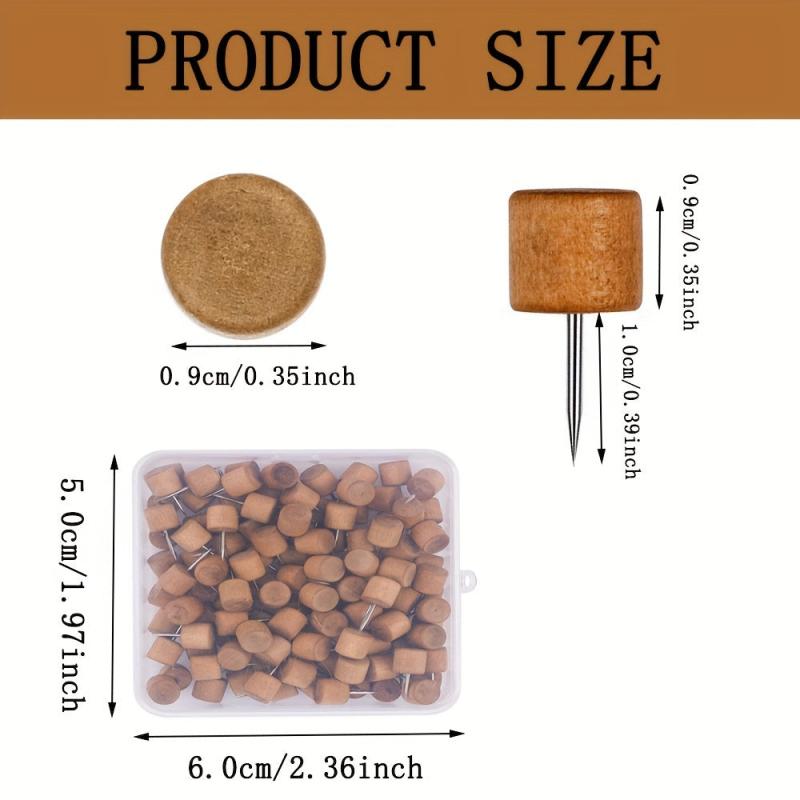 50pcs Wooden Push Pins Brown Wood Thumb Tacks Box Decorative for Bulletin Board