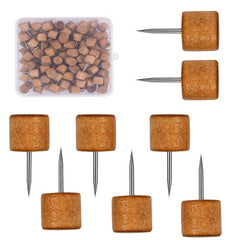 50pcs Wooden Push Pins Brown Wood Thumb Tacks Box Decorative for Bulletin Board