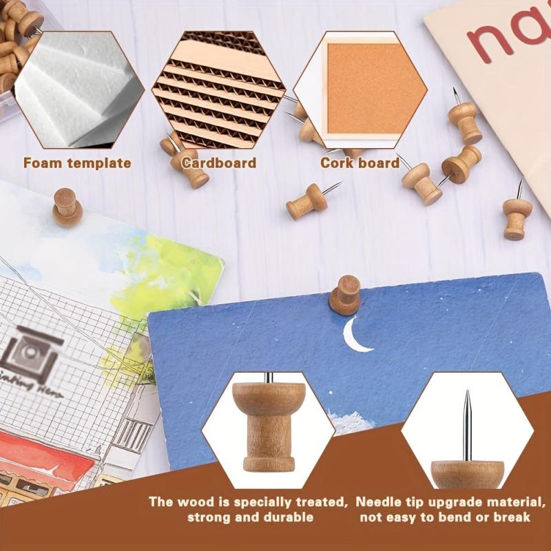 100pcs Wood Push Pins Walnut Standard Wooden Decorative Thumb Tacks