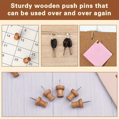 100pcs Wood Push Pins Walnut Standard Wooden Decorative Thumb Tacks
