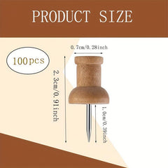 100pcs Wood Push Pins Walnut Standard Wooden Decorative Thumb Tacks