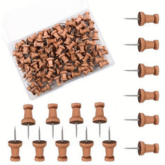 100pcs Wood Push Pins Walnut Standard Wooden Decorative Thumb Tacks