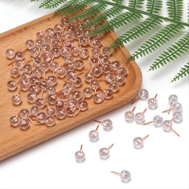 100 Pack Rose Map Thumb Tacks Transparent Plastic Round Head Large Size Pins