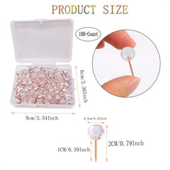 100 Pack Rose Map Thumb Tacks Transparent Plastic Round Head Large Size Pins