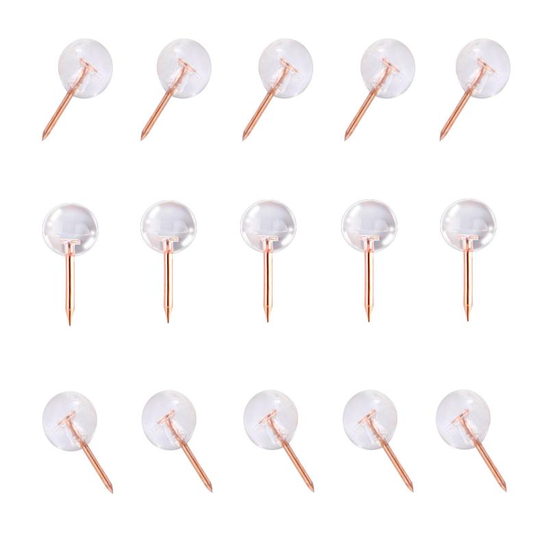 100 Pack Rose Map Thumb Tacks Transparent Plastic Round Head Large Size Pins