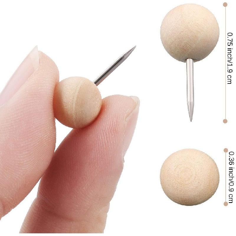 35pcs Wooden Push Pins Thumb Tacks Round Head Map Pins Boho Office Supplies