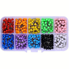 600 PCS Push Pins Map Tacks Round Head 10 Colors in Container
