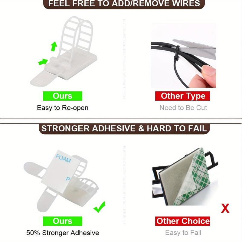 20pcs Adhesive Cable Management Clips with Adjustable Nylon Strap