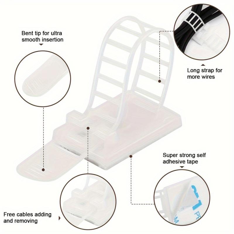20pcs Adhesive Cable Management Clips with Adjustable Nylon Strap