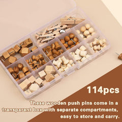 114pcs Wooden Push Pins Decorative Thumb Tacks Wood Map Tacks Marking Pin