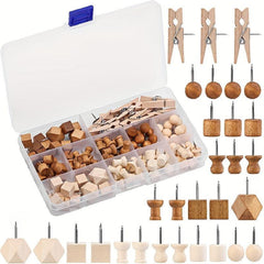 114pcs Wooden Push Pins Decorative Thumb Tacks Wood Map Tacks Marking Pin