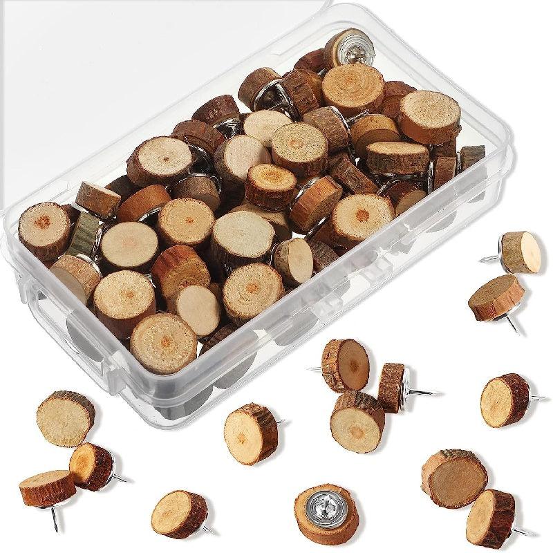 80pcs Wood Push Pins Decorative Thumb Tacks for Cork Boards and Maps