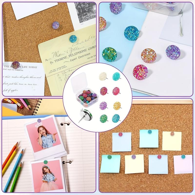 30pcs Diamond Push Pins Glitter Rhinestone Decorative Thumb Tacks