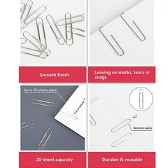 120 Large Paper Clips Anti-slip Silver Heavy-duty for Office School Personal Use