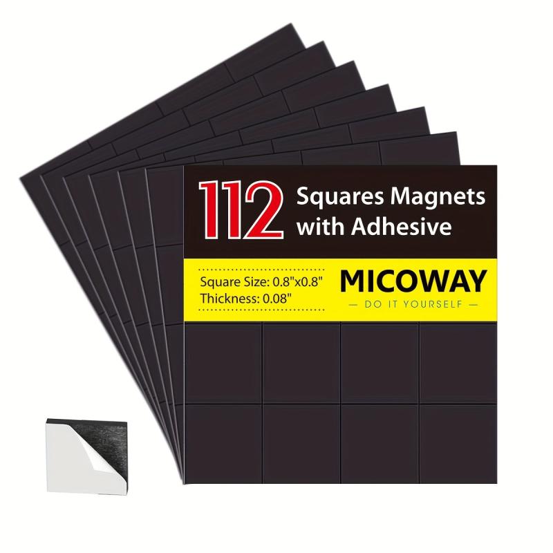 112pcs Adhesive Magnetic Squares Flexible Sticky Magnets Peel & Stick Sheets