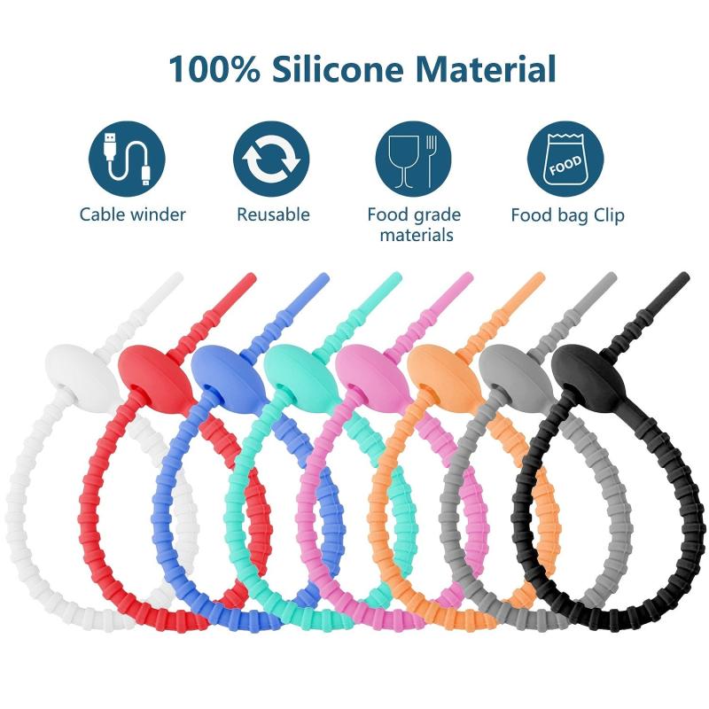 5PC Candy Silicone Cable Ties Self locking Binding Rope Data Cable Storage