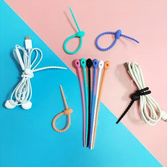 15pcs Candy Silicone Cable Ties Self-locking Binding Rope Data Cable Storage