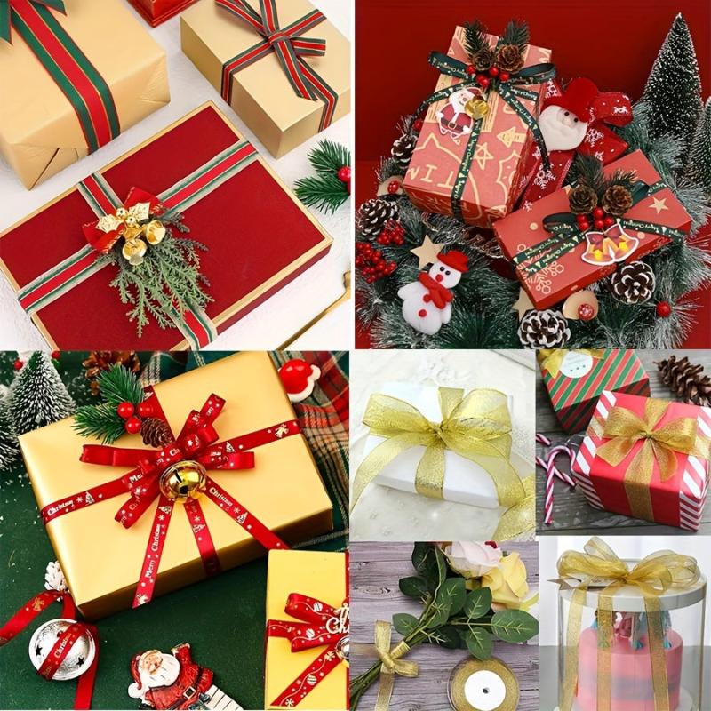 4pcs Christmas Gift Ribbon Set - 92m Total Length - Hot Stamp Decoration