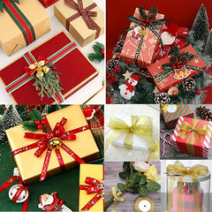 4pcs Christmas Gift Ribbon Set - 92m Total Length - Hot Stamp Decoration