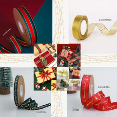 4pcs Christmas Gift Ribbon Set - 92m Total Length - Hot Stamp Decoration