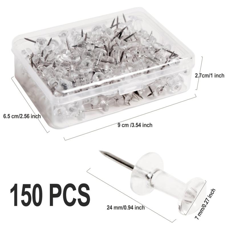 150 Clear Plastic Head Push Pins for Wall Corkboards