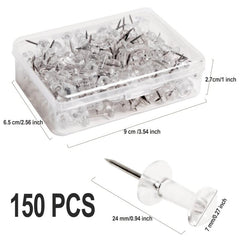 150 Clear Plastic Head Push Pins for Wall Corkboards