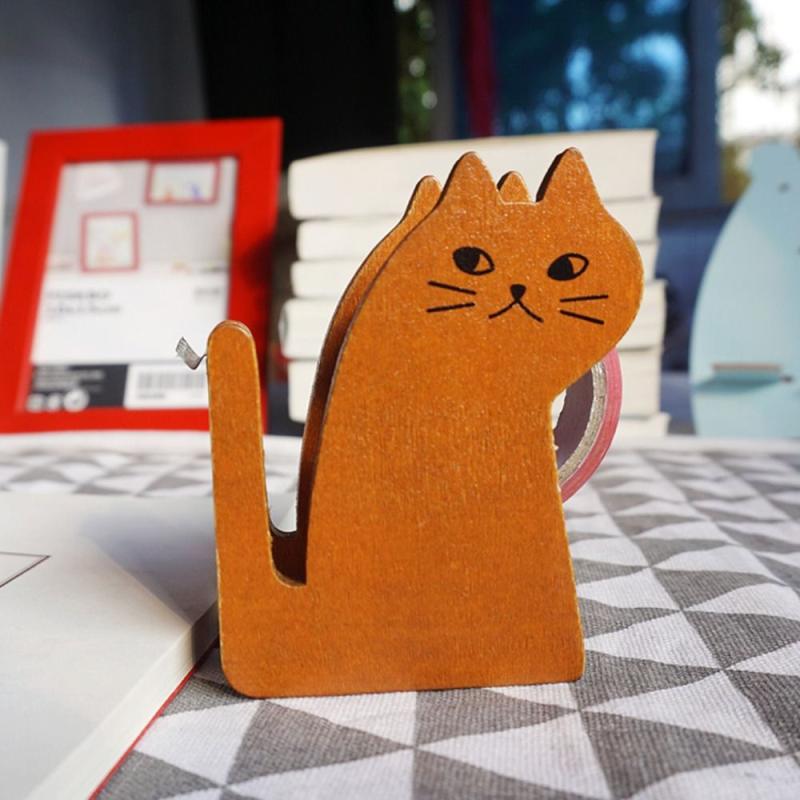 Cat Shaped Wooden Tape Dispenser, Adorable Packing Tool