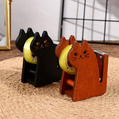 Cat Shaped Wooden Tape Dispenser, Adorable Packing Tool