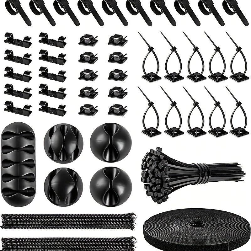 148PCS Cable Management Kit - Cable Sleeves, Clips, Ties - PC TV Office Home
