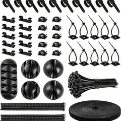 148PCS Cable Management Kit - Cable Sleeves, Clips, Ties - PC TV Office Home