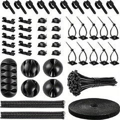 148PCS Cable Management Kit - Cable Sleeves, Clips, Ties - PC TV Office Home