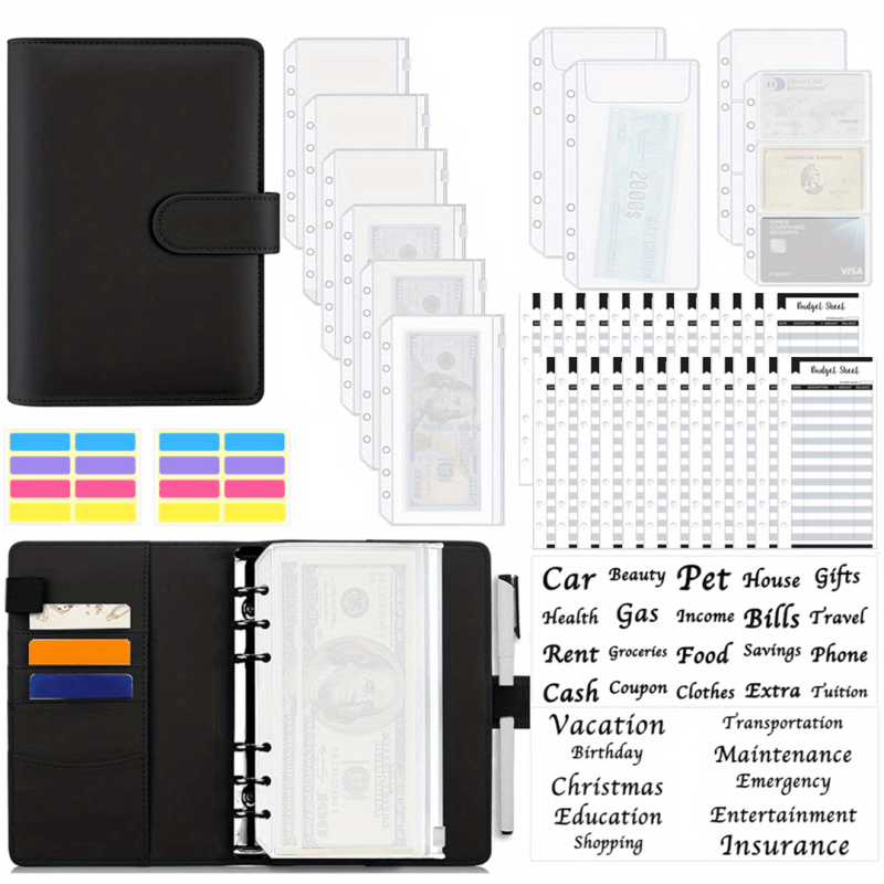 39pcs Budget Binder PU Leather Money Organizer Cash Bills Coupons Cards