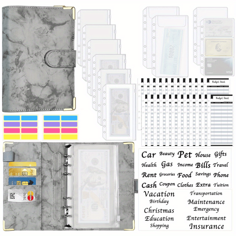 39pcs Budget Binder PU Leather Money Organizer Cash Bills Coupons Cards