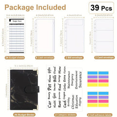 39pcs Budget Binder PU Leather Money Organizer Cash Bills Coupons Cards