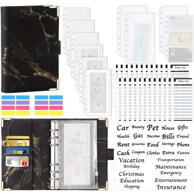 39pcs Budget Binder PU Leather Money Organizer Cash Bills Coupons Cards