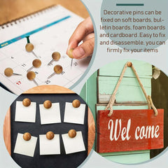 50pcs Brown Wooden Push Pins Thumb Tacks For Cork Board Round Head Map Pins