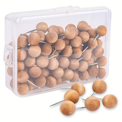 50pcs Brown Wooden Push Pins Thumb Tacks For Cork Board Round Head Map Pins