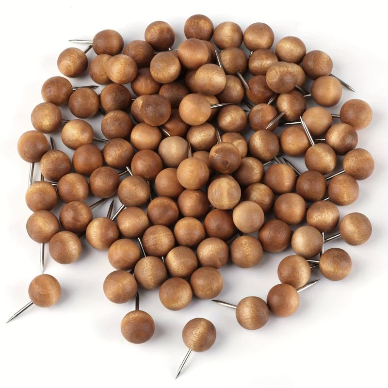 50pcs Brown Wooden Push Pins Thumb Tacks For Cork Board Round Head Map Pins