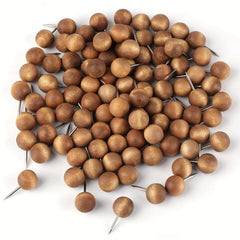 50pcs Brown Wooden Push Pins Thumb Tacks For Cork Board Round Head Map Pins