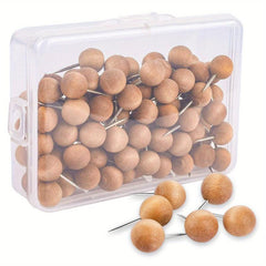 50pcs Brown Wooden Push Pins Thumb Tacks For Cork Board Round Head Map Pins