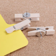 30pcs Push Pin With Wooden Clips for Cork Boards Notes Photos Craft Projects